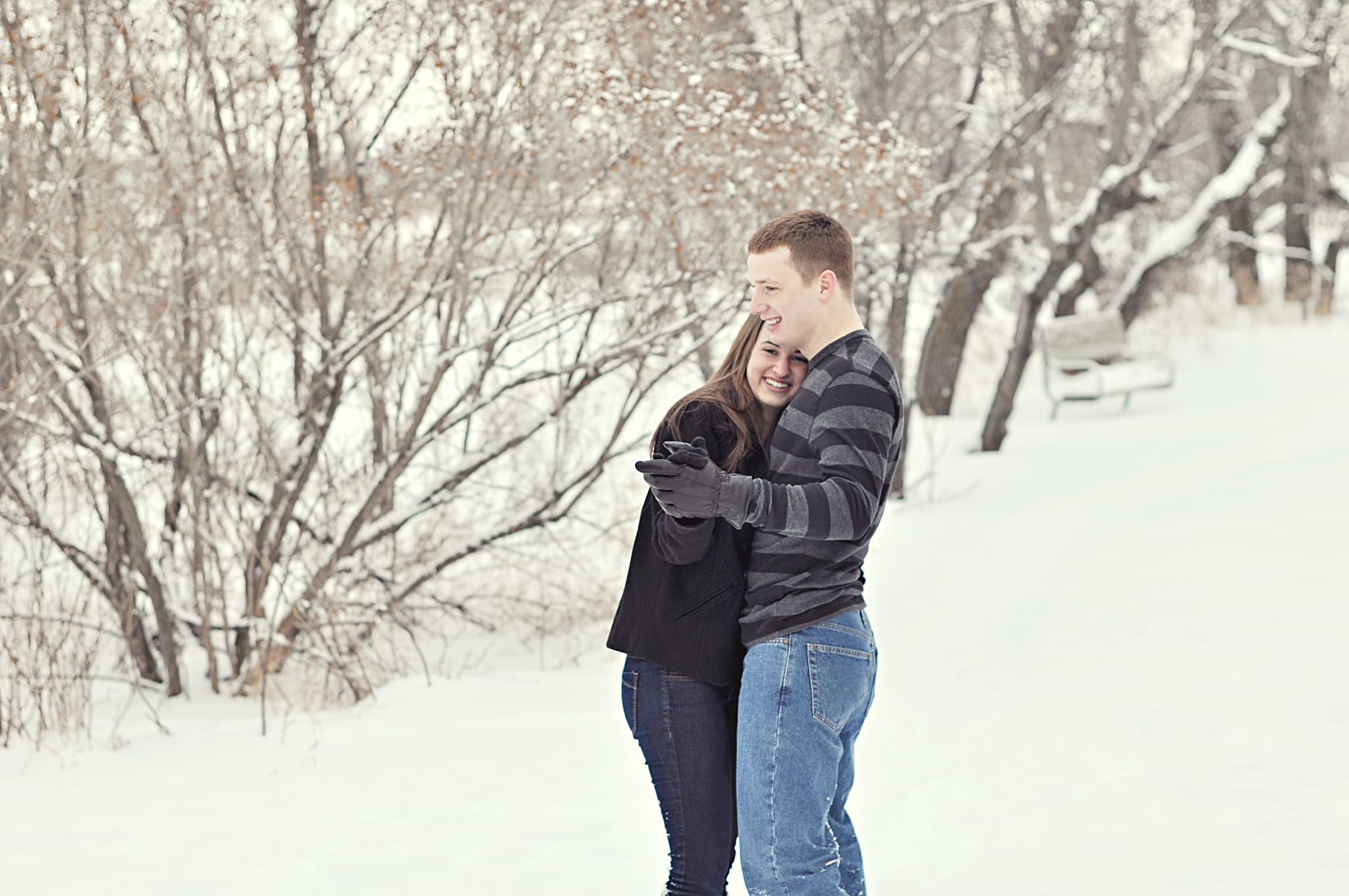 couple dancing in the snow