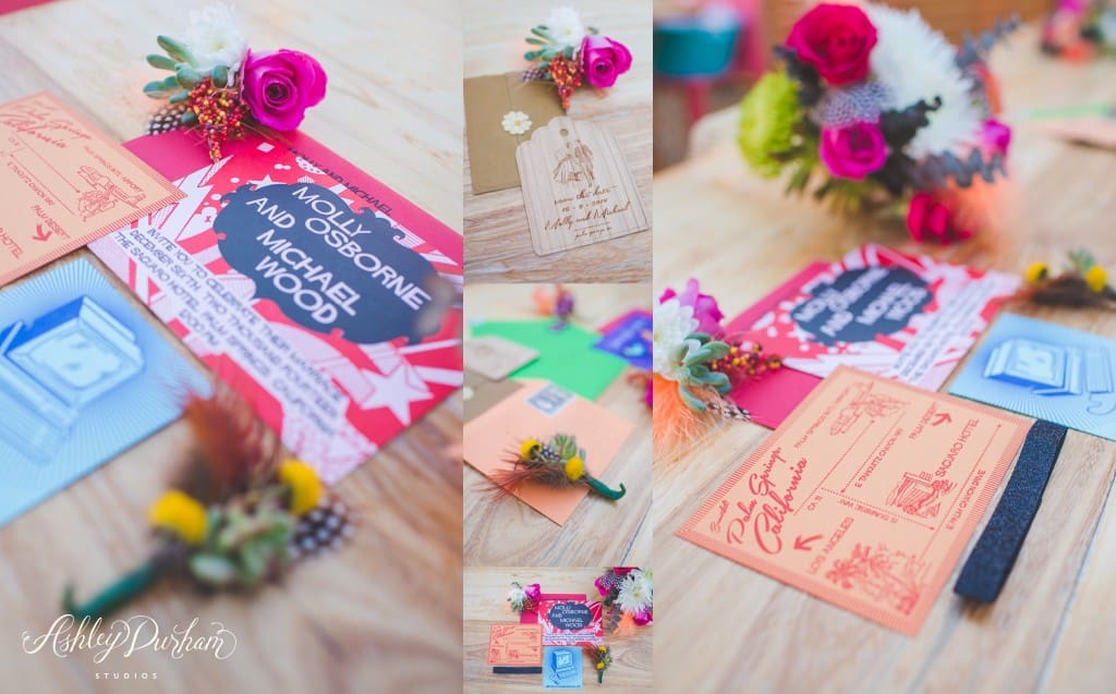 colorful wedding invitations, molly osborne, palm springs wedding, saguaro palm springs
