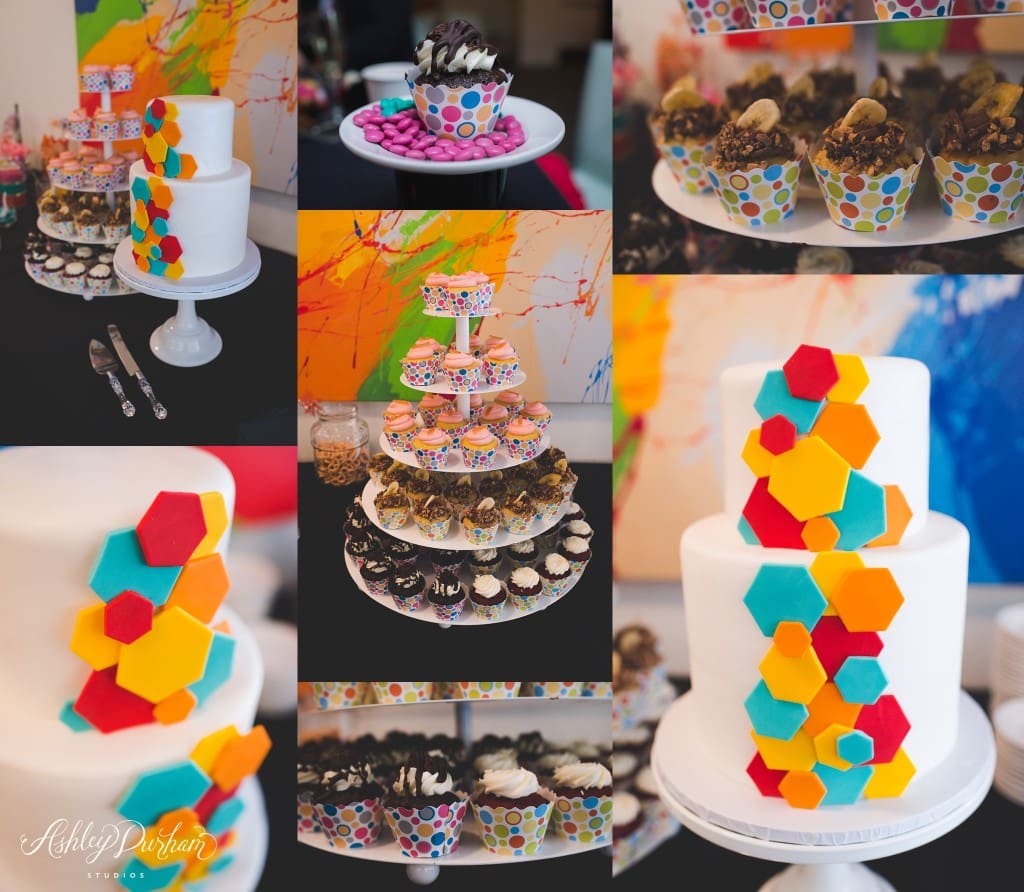 colorful wedding, colorful bridal party, palm springs wedding, saguaro hotel, saguaro hotel palm springs, saguaro wedding, over the rainbow bakery, over the rainbow palm springs, colorful wedding cake, wedding cupcakes