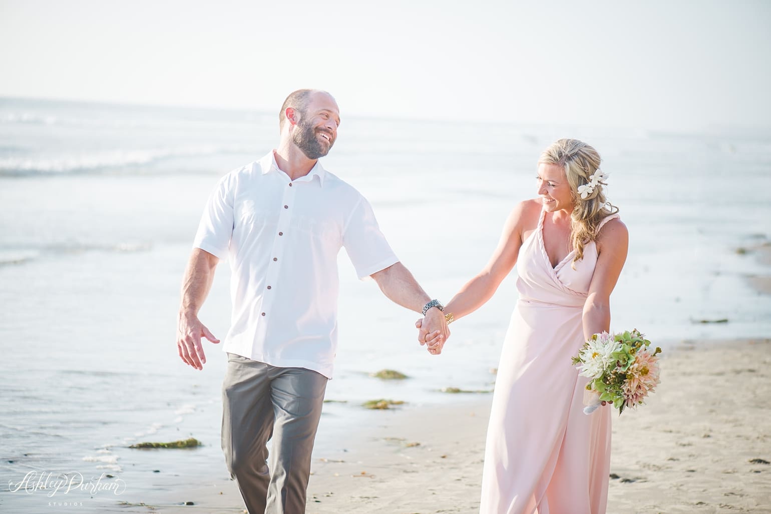 Del Mar Wedding Photographer, California Beach Wedding, Southern California Wedding Photographer, pink wedding dress