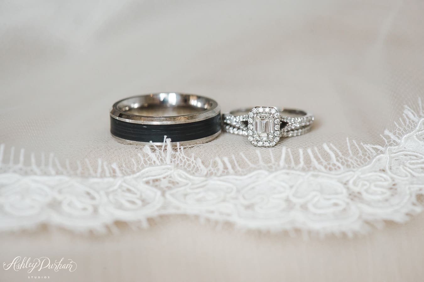 wedding rings on veil