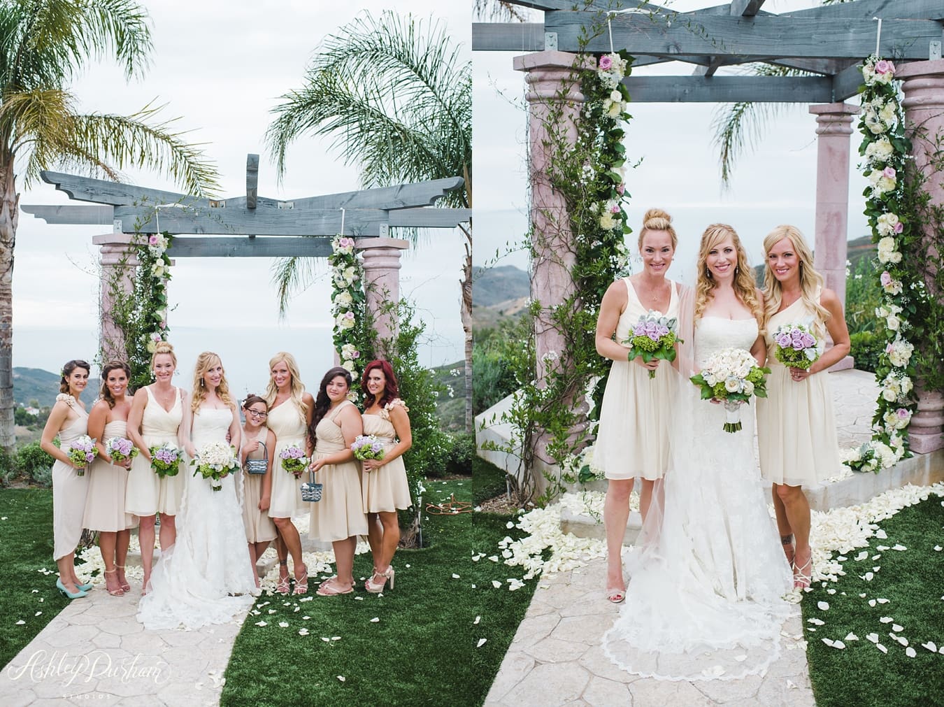 rancho chiquita wedding, jenn laskey weddings, malibu wedding photographer, champagne bridesmaids dresses
