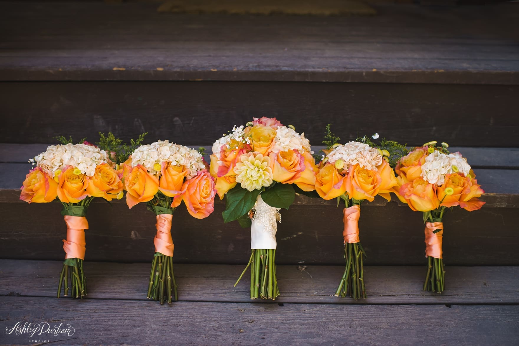 Inn at Fawnskin Wedding, Fawnksin Wedding, Big Bear Lake Wedding, peach and lemon floral arrangement, peach and yellow flowers for wedding