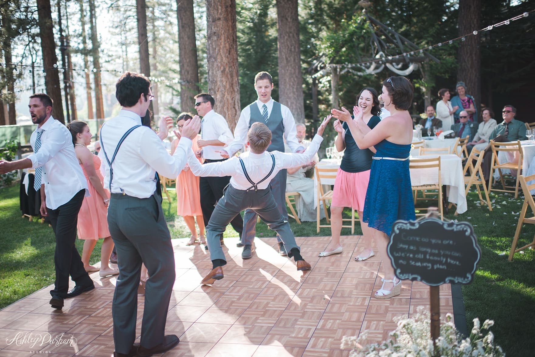 line dancing at wedding, Wedding at Big Bear Lake, Inn at Fawnksin Wedding