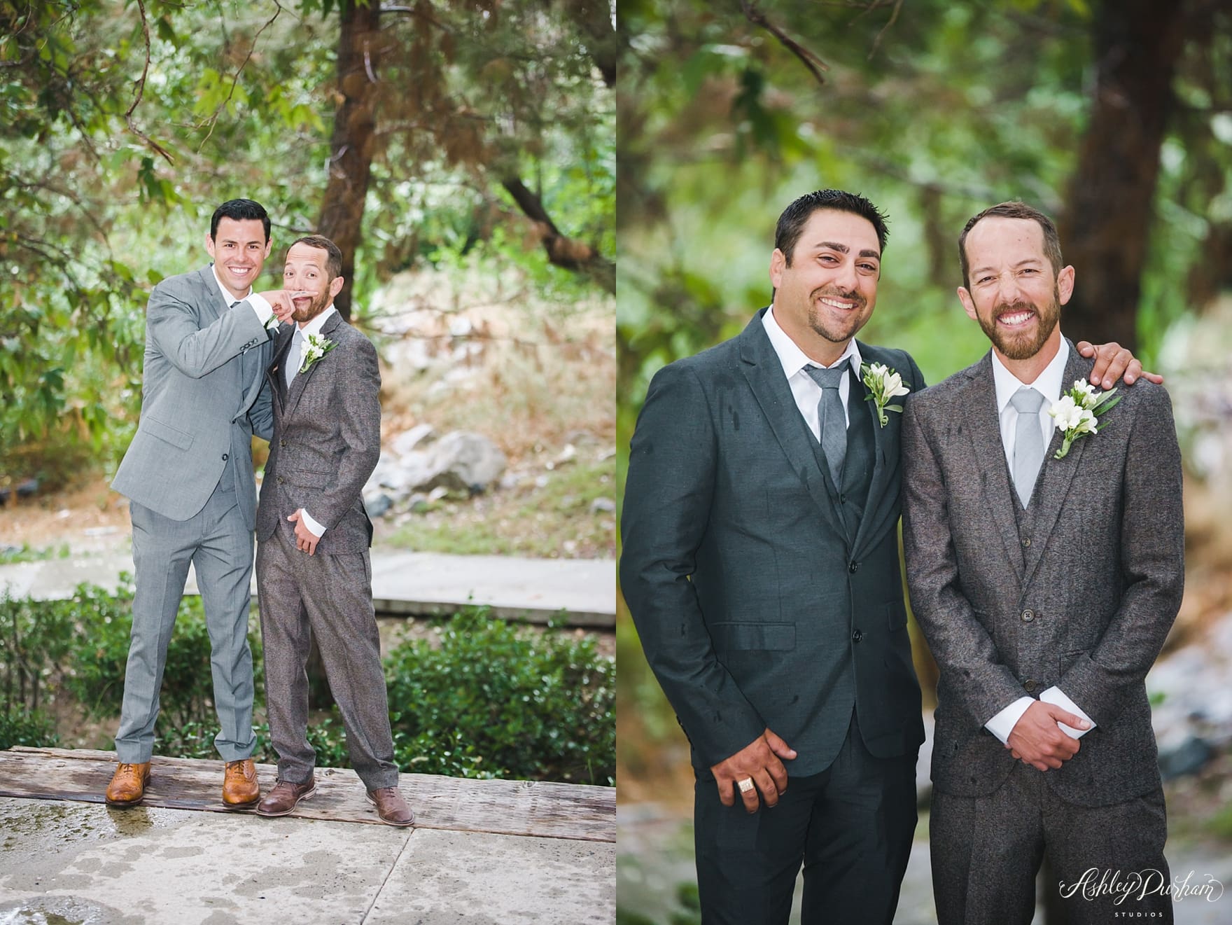 green mountain ranch, mismatching groomsmen suits, simple grooms suits, mustache finger tattoo