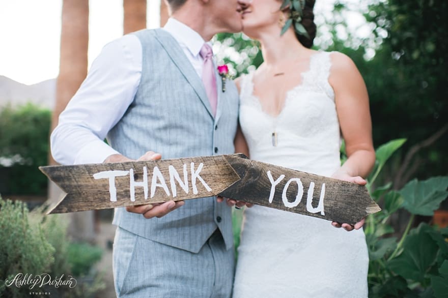 homemade thank you signs, DIY thank you signs, thank you arrows, bohemian wedding decor, thank you pictures with bride and groom