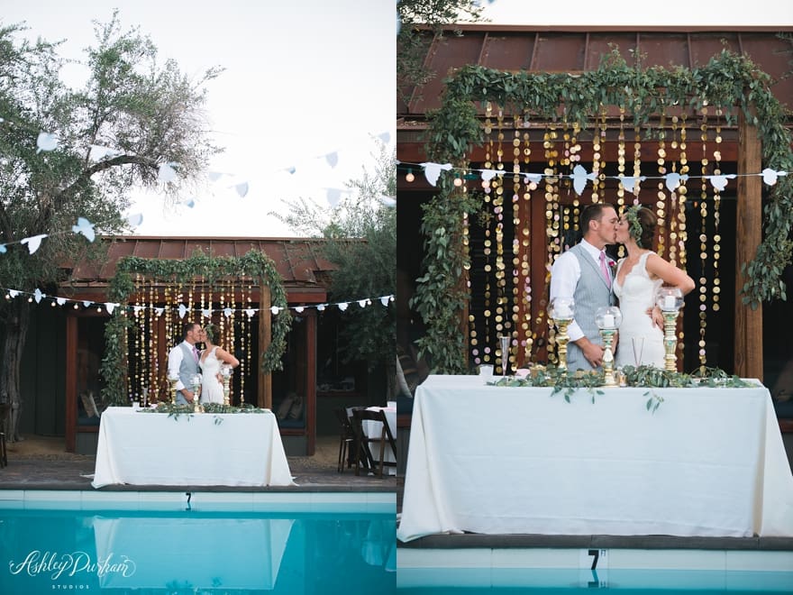 fun pictures to get with brides and grooms, sparrows lodge palm springs wedding, love birds garland, DIY garland