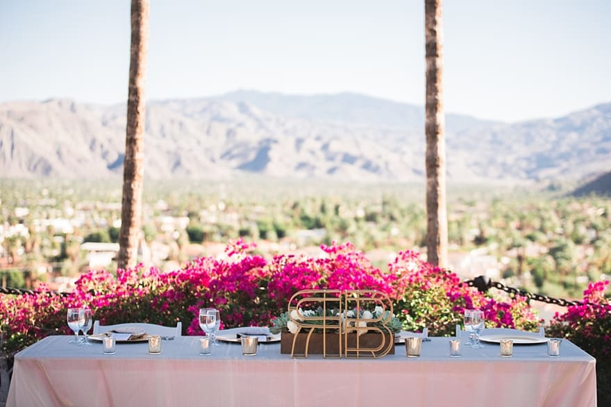 o'donnell house palm springs, palm springs weddings, odonnell house weddings, head table, bougainvillea backdrop
