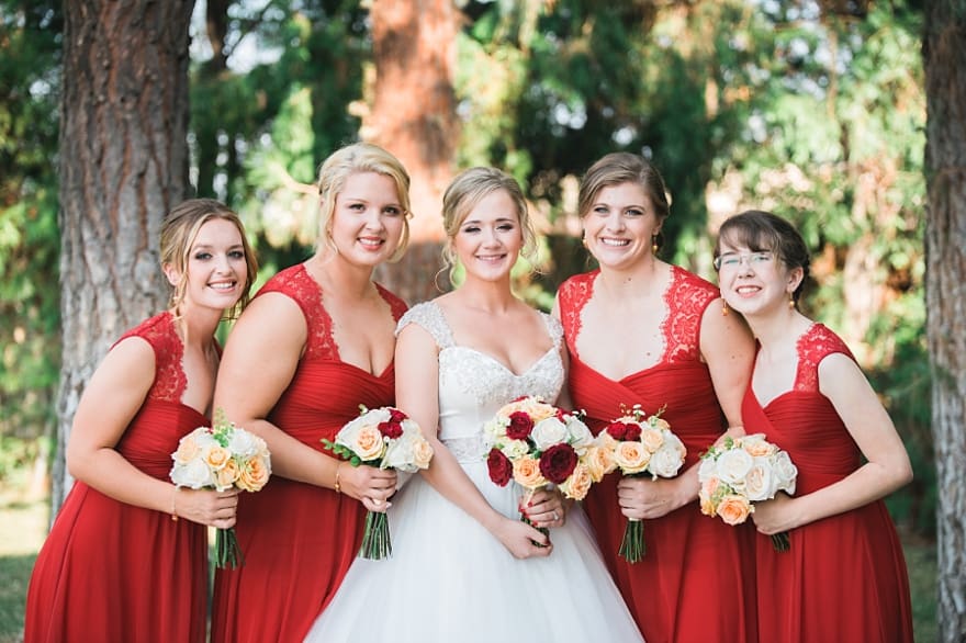 red and white bridesmaid dresses, matching red bridesmaid dresses, marine corps inspired wedding, fairy tale wedding, studio la flour, anaheim wedding, griiffith house wedding