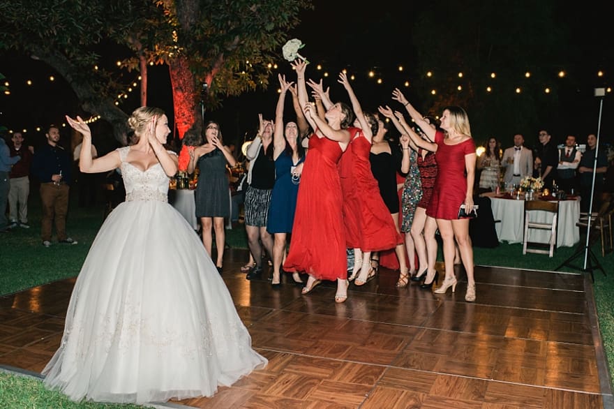 fun dancing photos from wedding receptions, bouquet toss