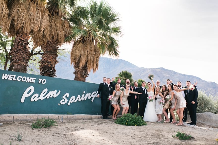 palm springs sign, wedding party by palm springs sign, palm springs wedding, palm springs wedding photographer