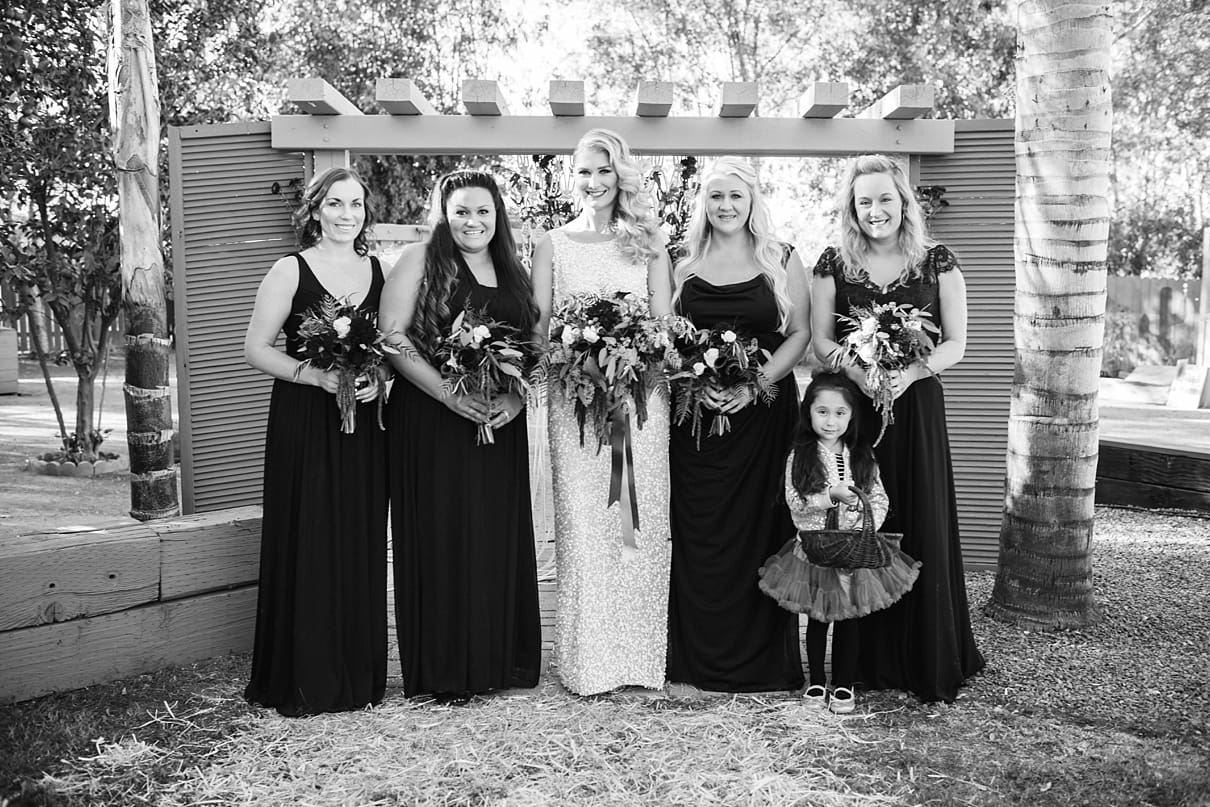 backyard vintage carnival wedding, sweet petals florist, backyard wedding, menifee wedding, gold sequin wedding dress, black bridesmaid dresses