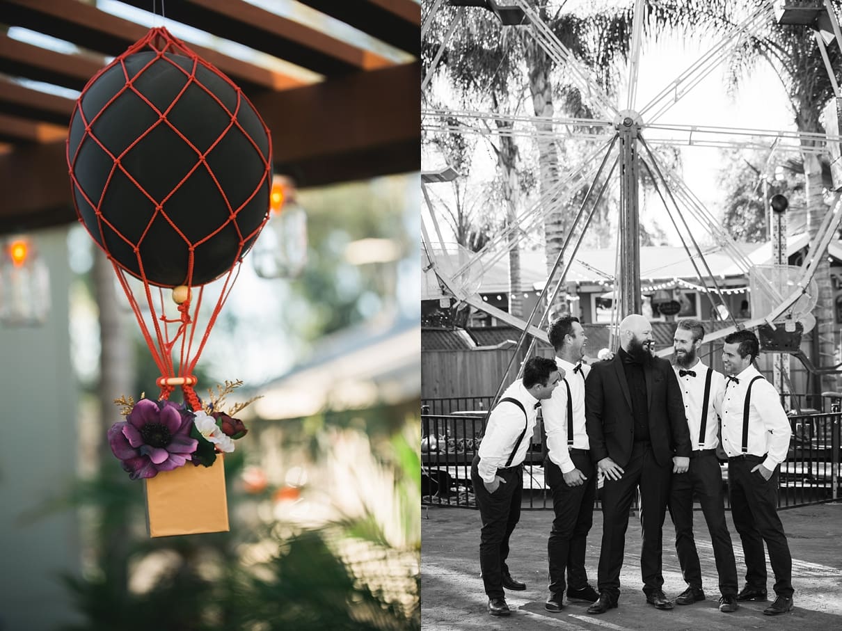 backyard vintage carnival wedding, decoupage hot air balloon