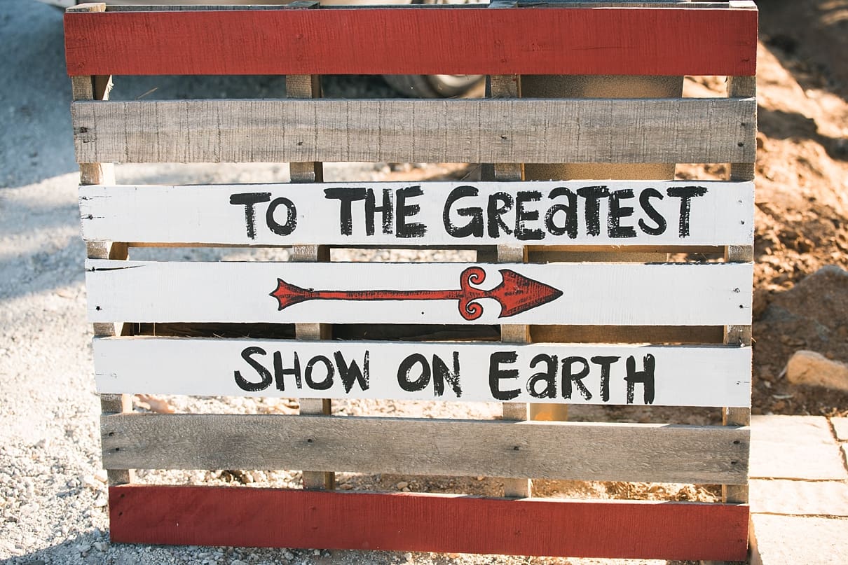 backyard vintage carnival wedding, pallet carnival signs, DIY circus signs, greatest show on earth sign