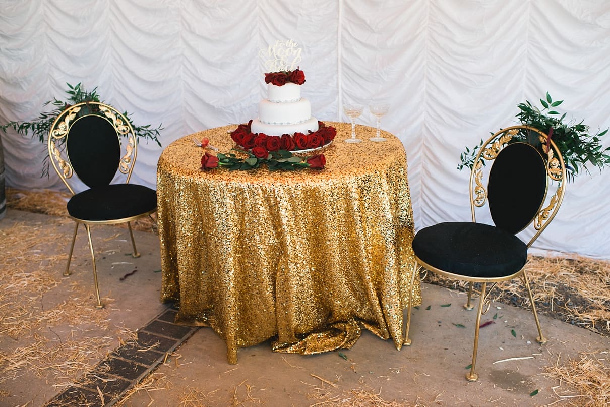 gold sequin sweetheart table, to the moon and back cake topper, heirloom rental southern california, circus wedding