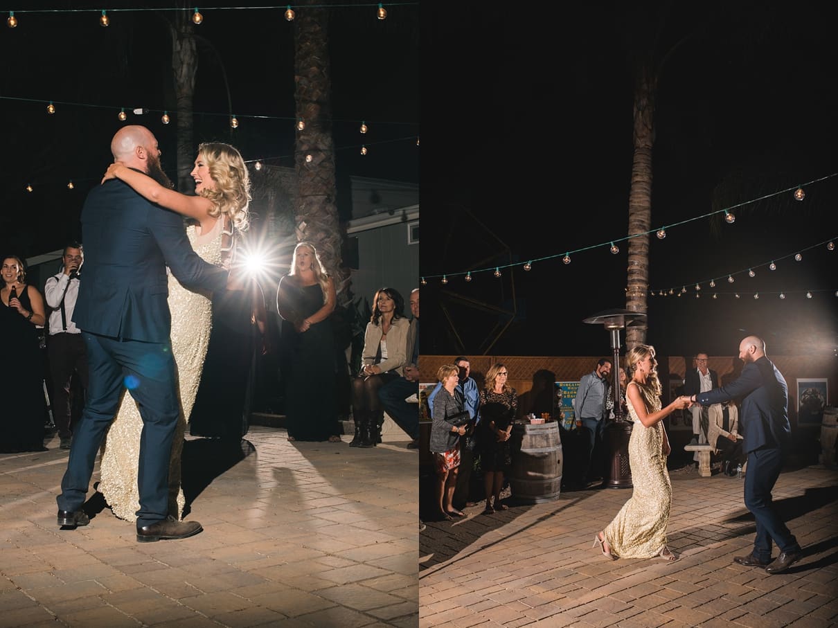 backyard wedding, first dance on the patio, OCF for first dances