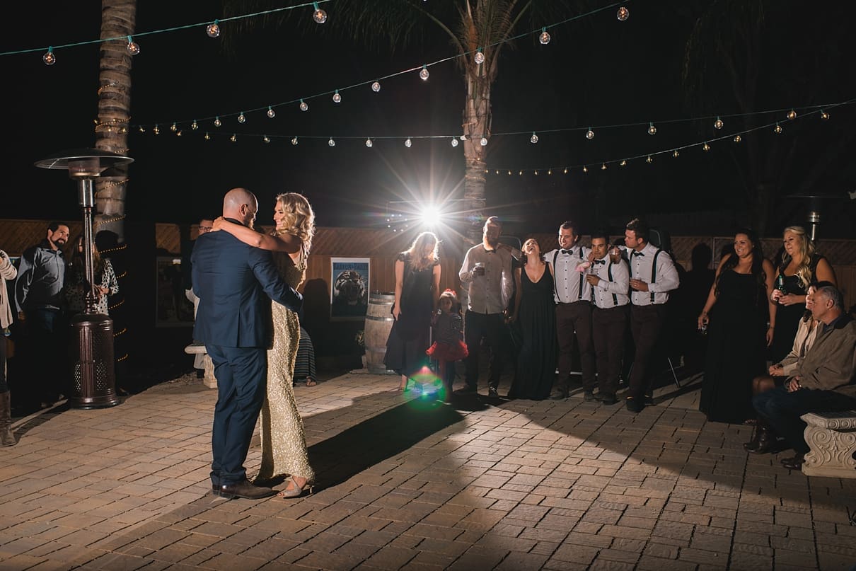 backyard wedding, first dance on the patio, OCF for first dances