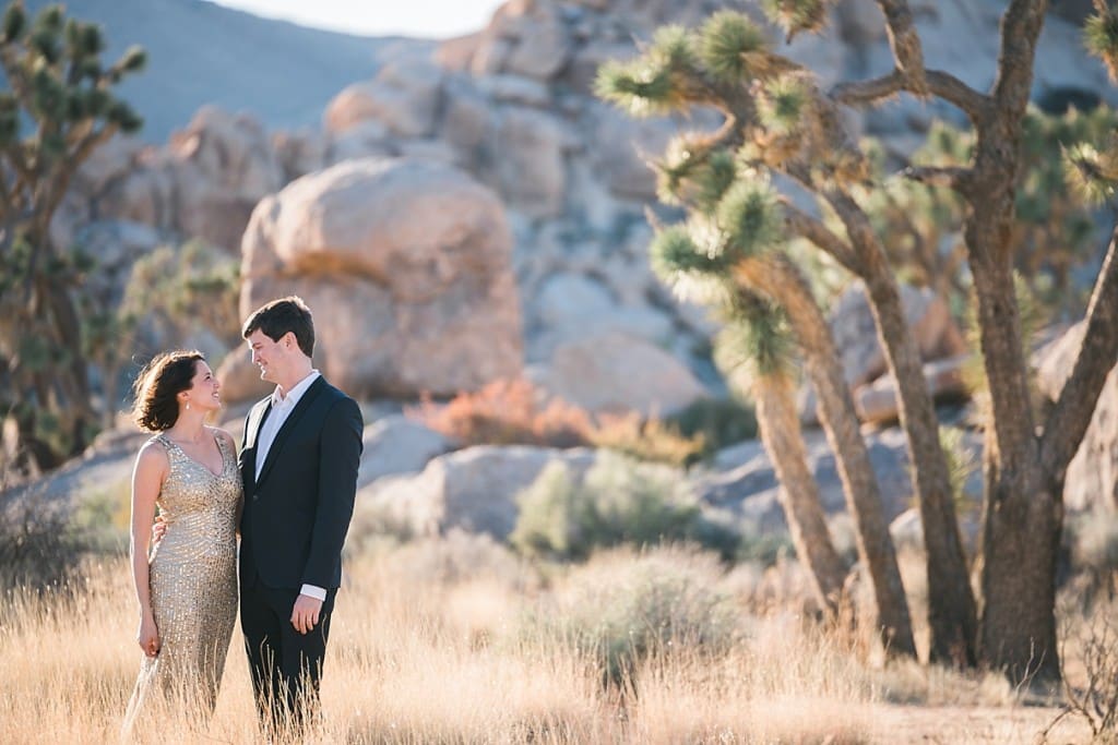 joshua tree photographer, gold dress, desert couples session, southern california desert wedding photographer 