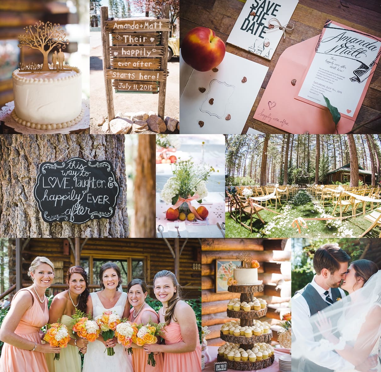 peach wedding, big bear wedding, fairytale wedding