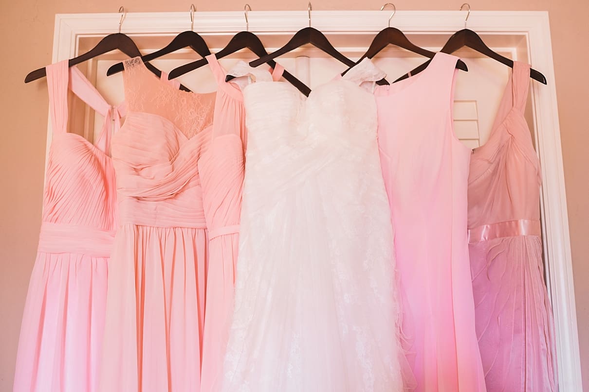 pink bridesmaid dresses, different shades of pink bridesmaids dresses