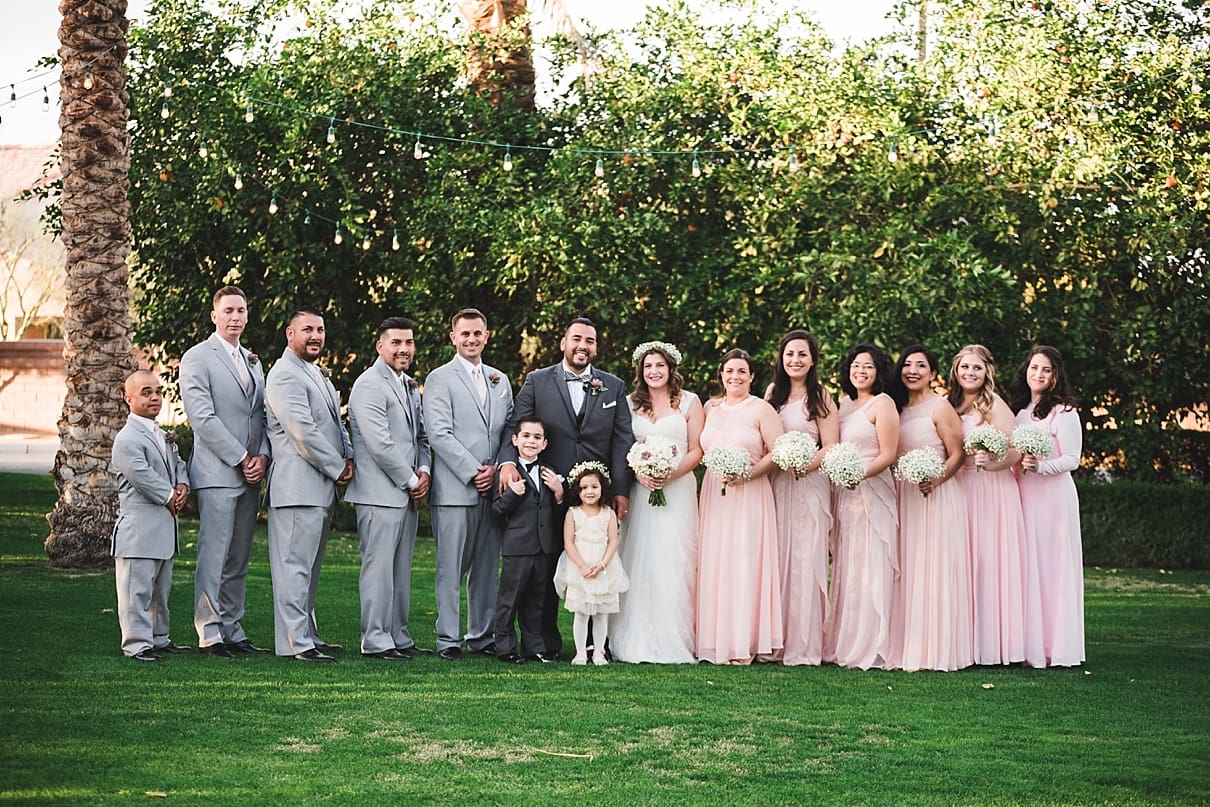 pink and grey wedding parties, pink bridesmaid dresses, jackalope ranch weddings
