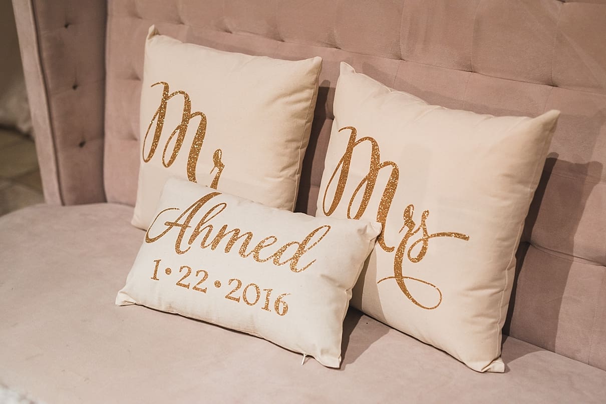 randy and ashley weddings, east bay wedding, casa real ruby hill winery wedding, lindsay lauren events, customized pillow decor, mr and mrs pillows, gold sparkly customized pillows