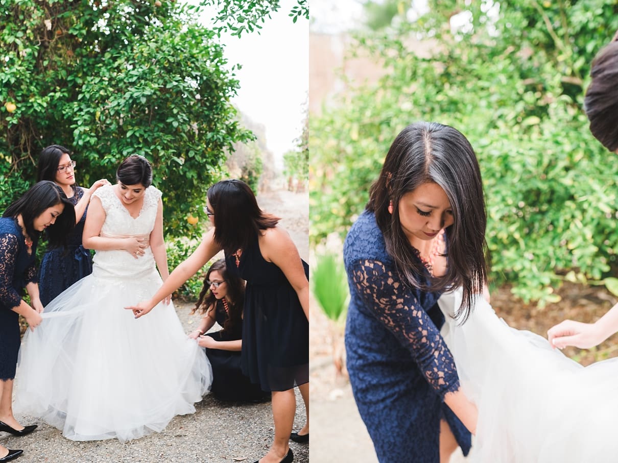 asking the bride to get dressed outside, outdoor bridal prep