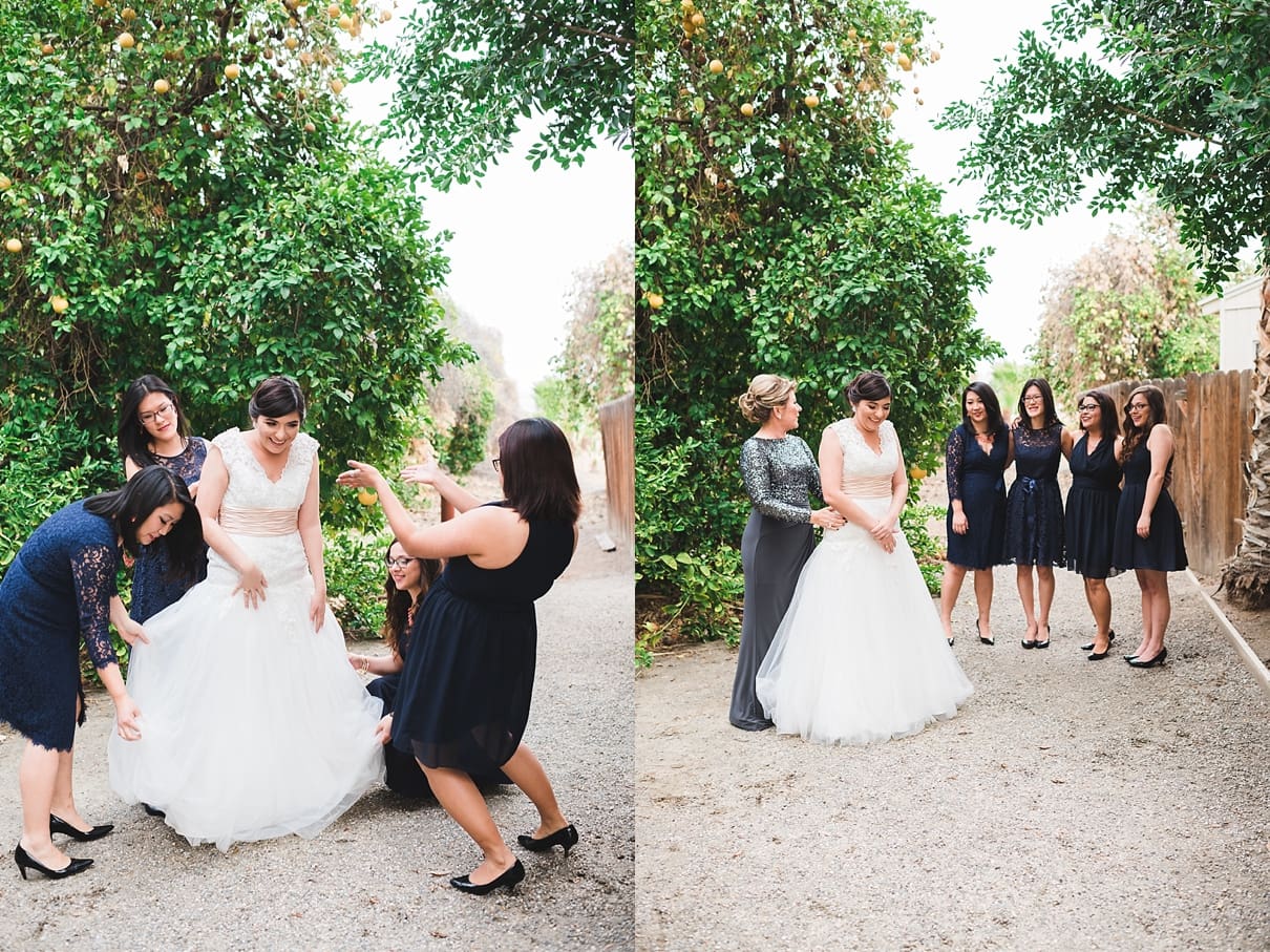 asking the bride to get dressed outside, outdoor bridal prep