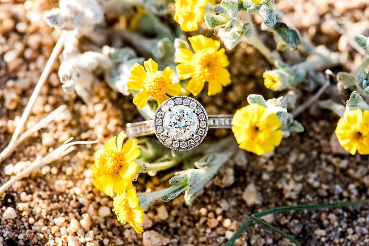 engagement ring with desert flowers