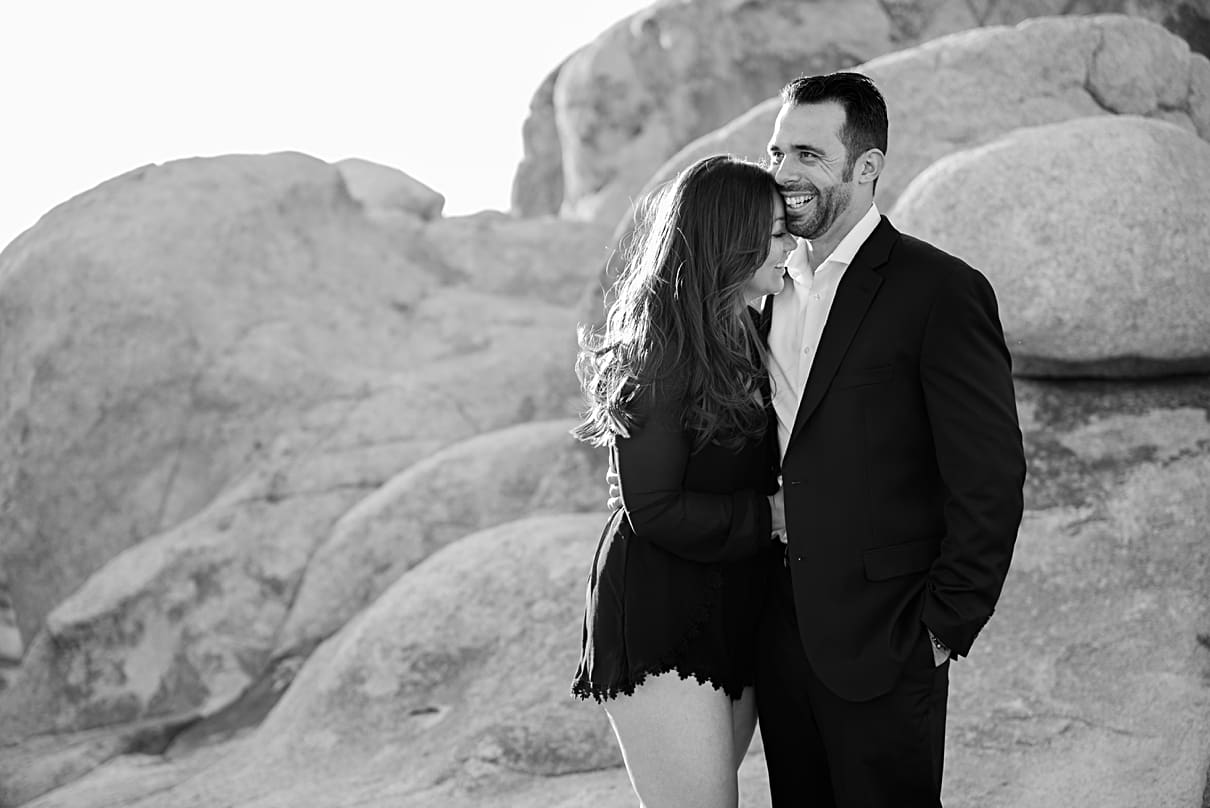 black and white desert engagement photo