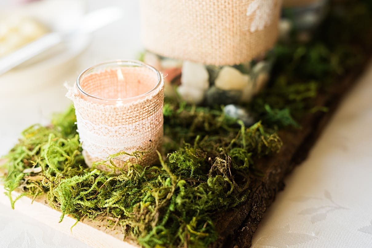 DIY moss and candle center pieces