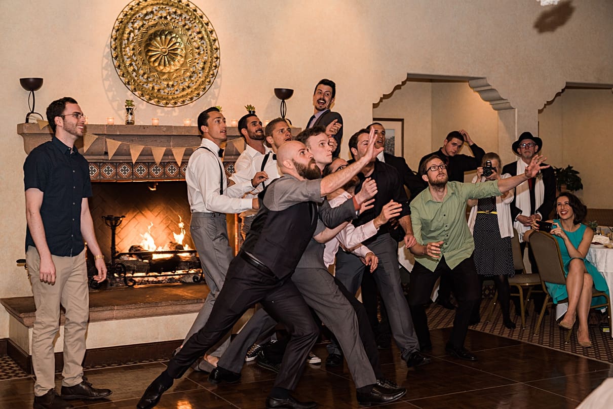 garter toss at wedding reception