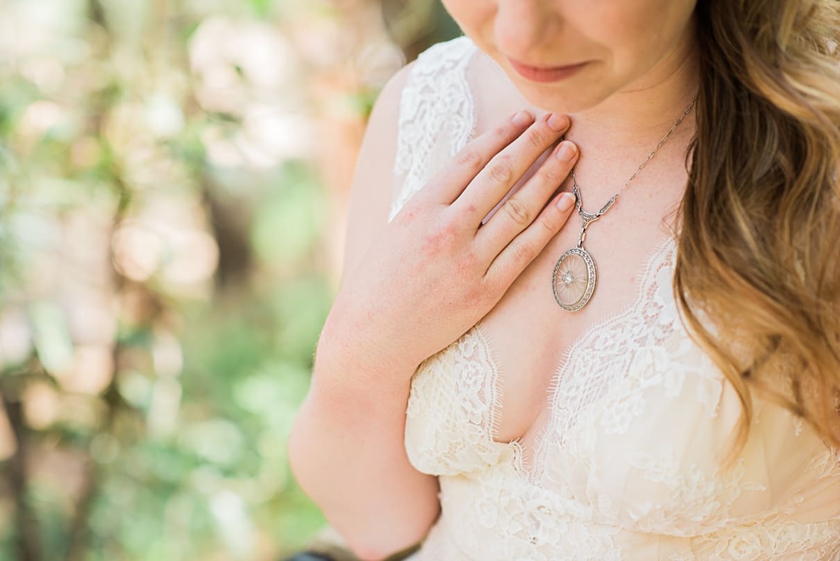 bride wearing heirloom necklace