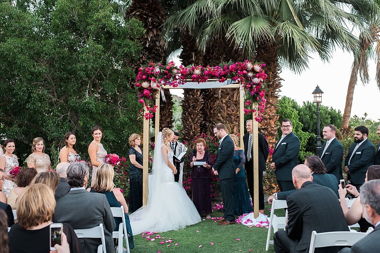 spencers palm springs wedding, lotus and lily florist, hot pink wedding flowers, jewish wedding palm springs, spencers wedding