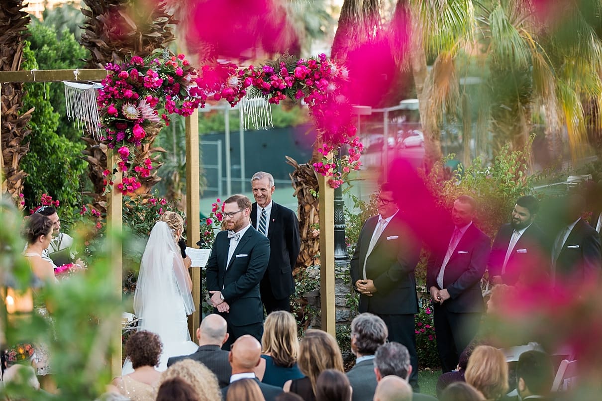 spencers palm springs wedding, lotus and lily florist, hot pink wedding flowers, jewish wedding palm springs, spencers wedding