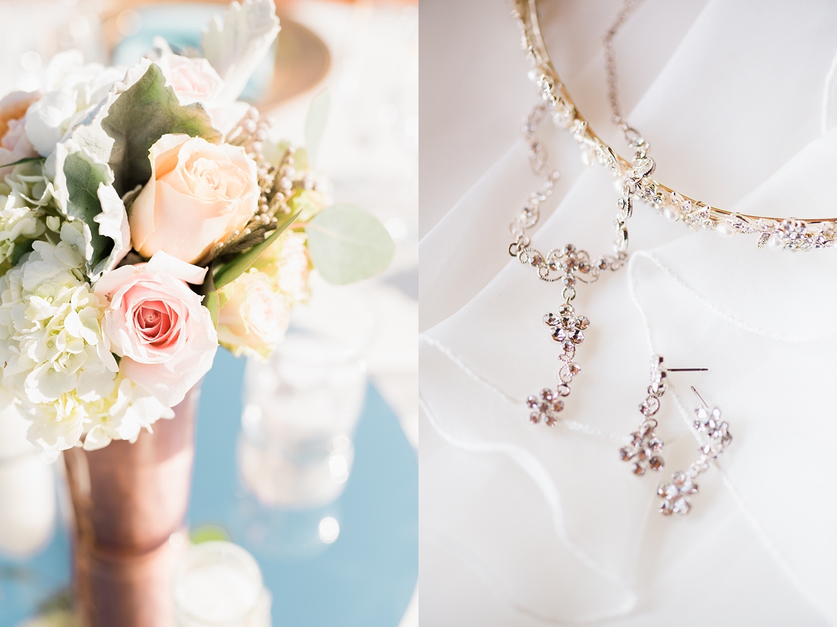 silver and blush wedding details