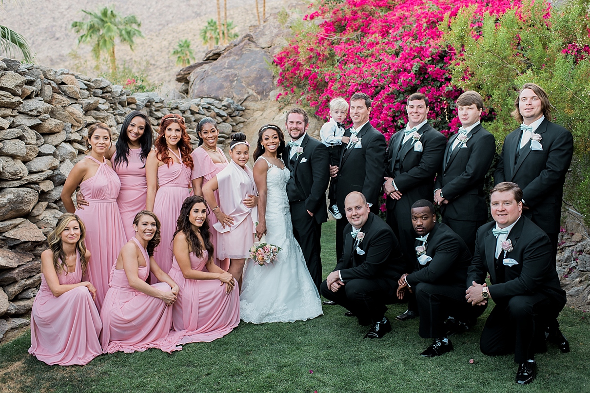 pink and black wedding party, large wedding group photos