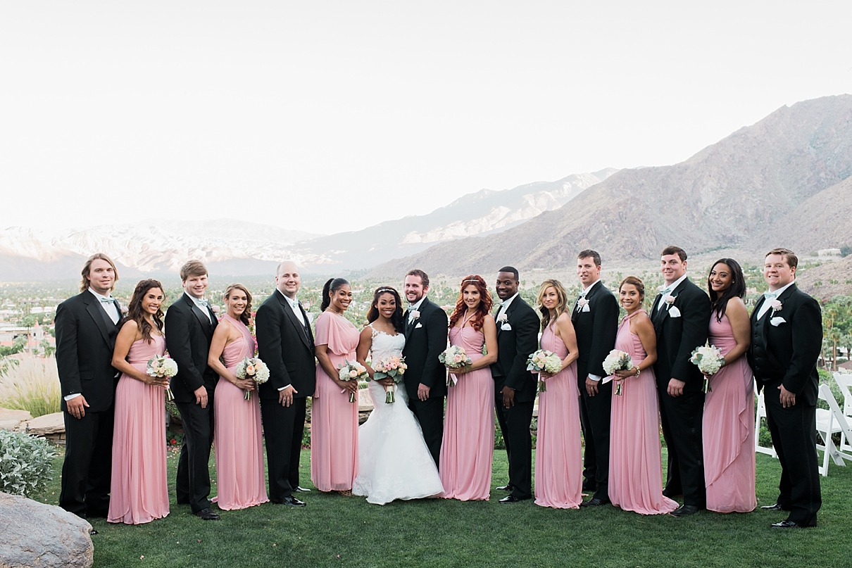 black and pink wedding party, large wedding groups