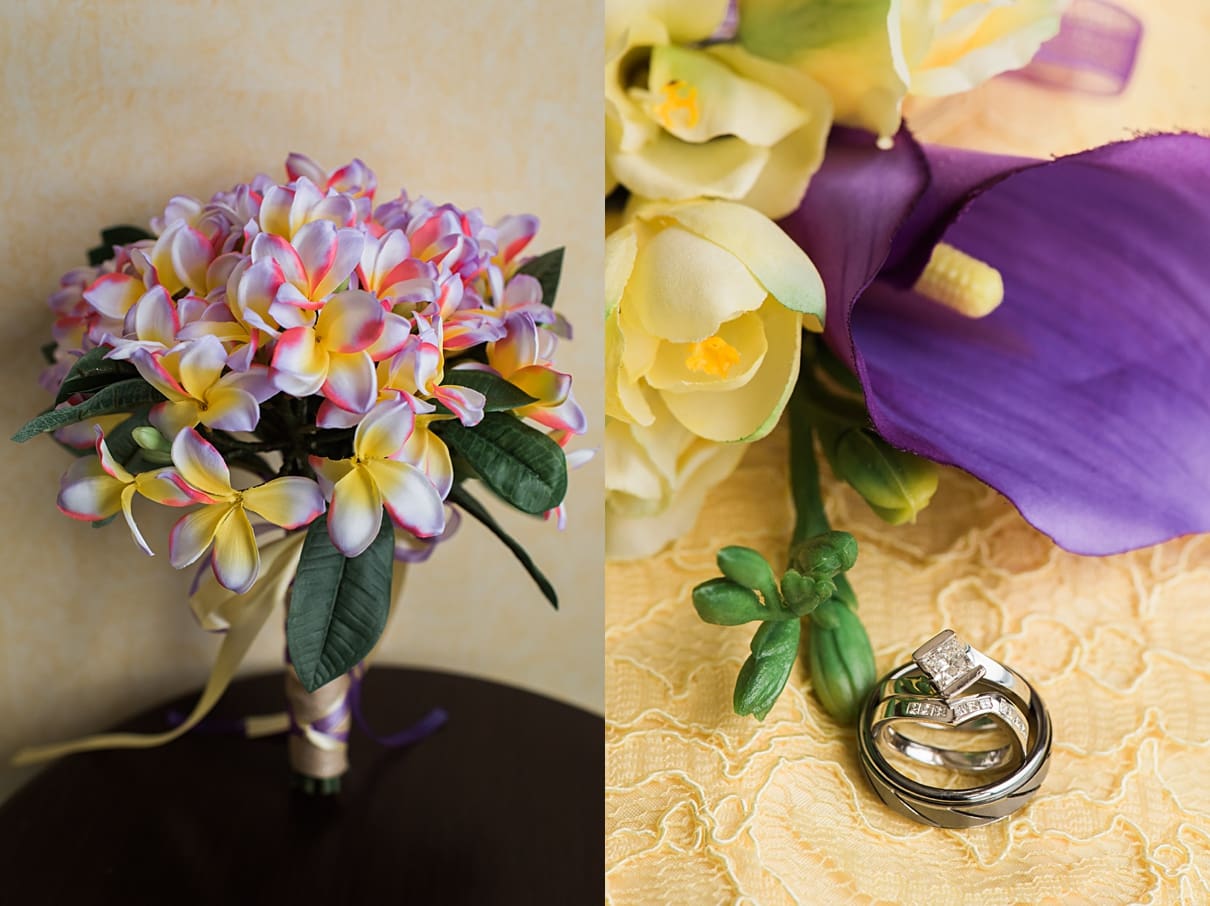 purple and yellow wedding details