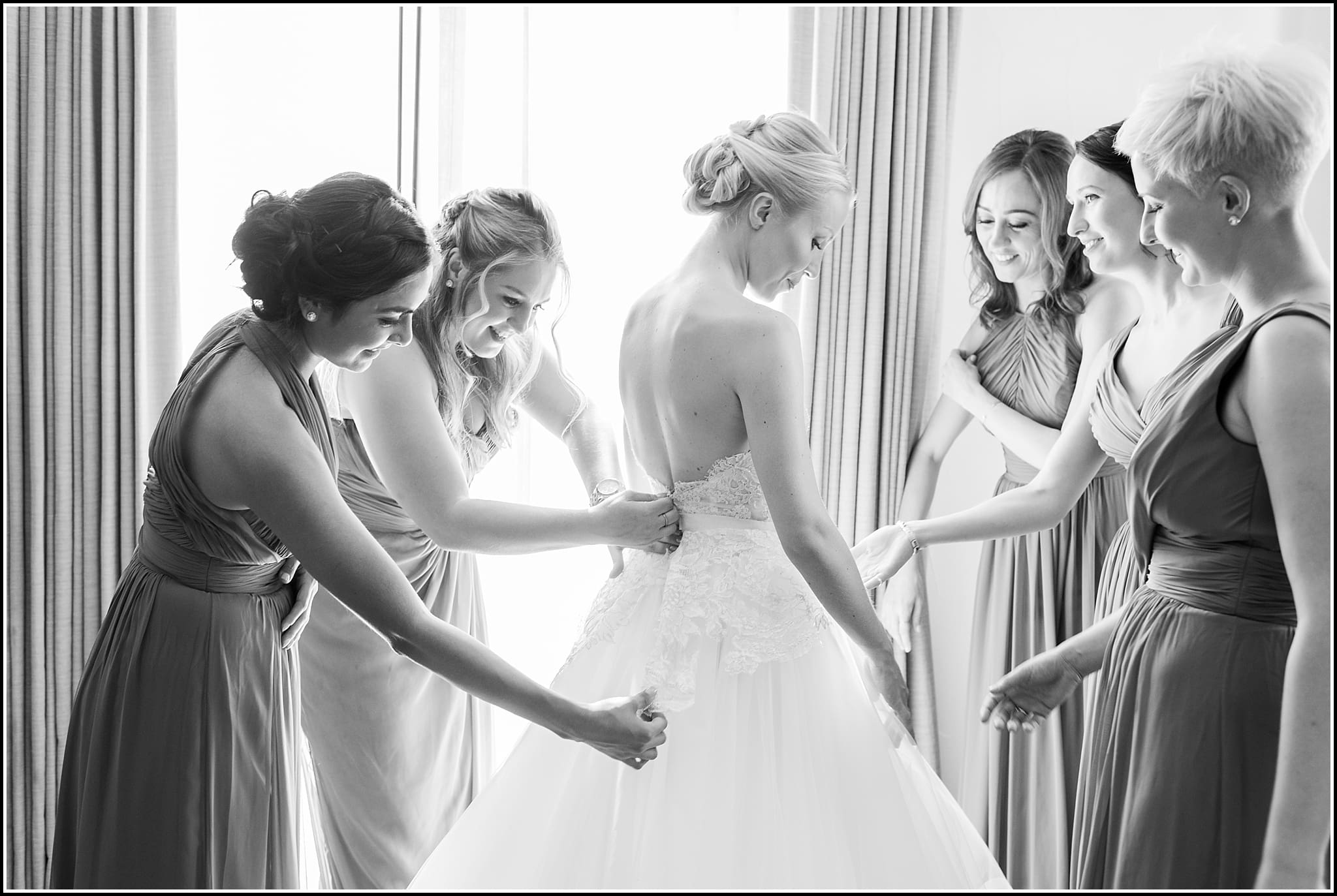 favorite wedding images 2016, wedding photos from 2016, our favorite wedding photos, black and white bridal portrait, bridal party getting ready photo