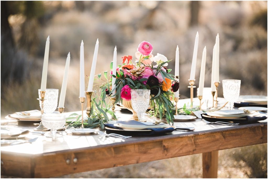 vivid wedding centerpiece with candles