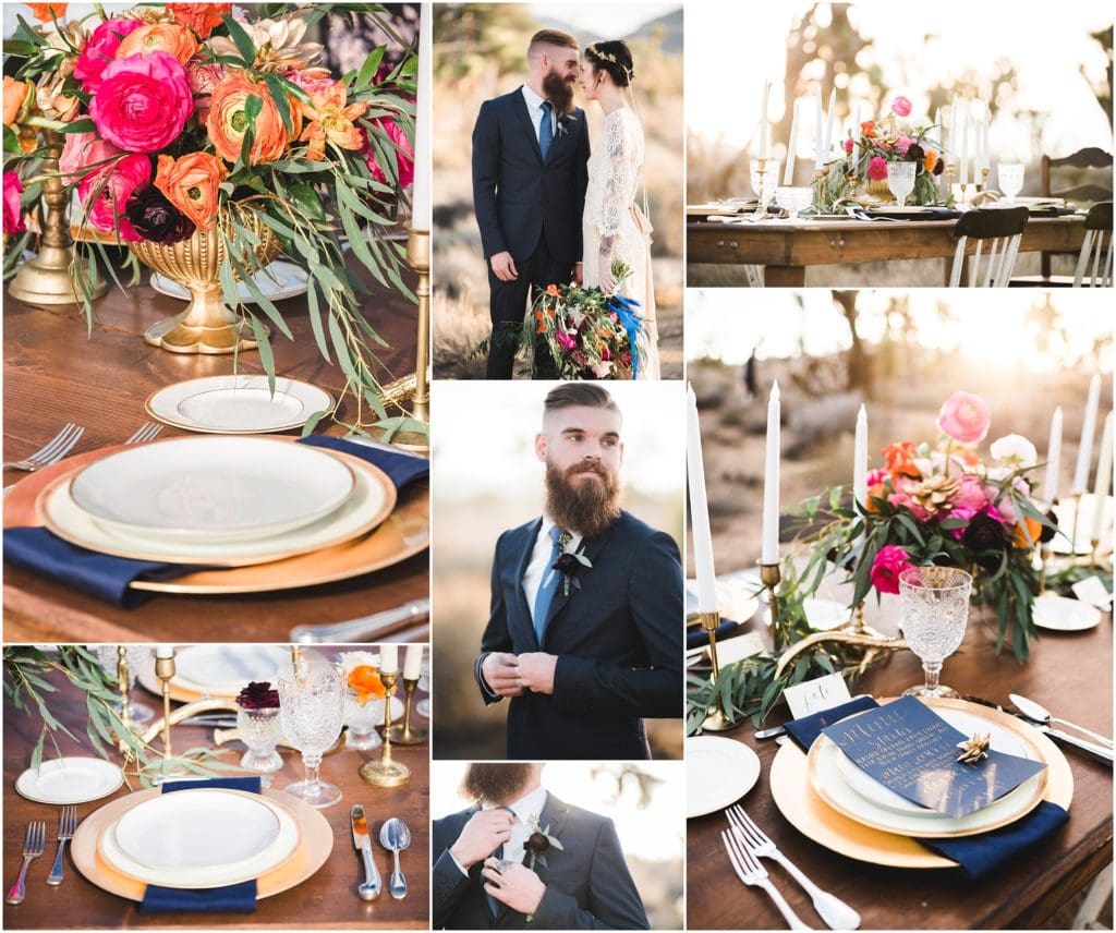 bright pink and navy blue desert wedding inspiration