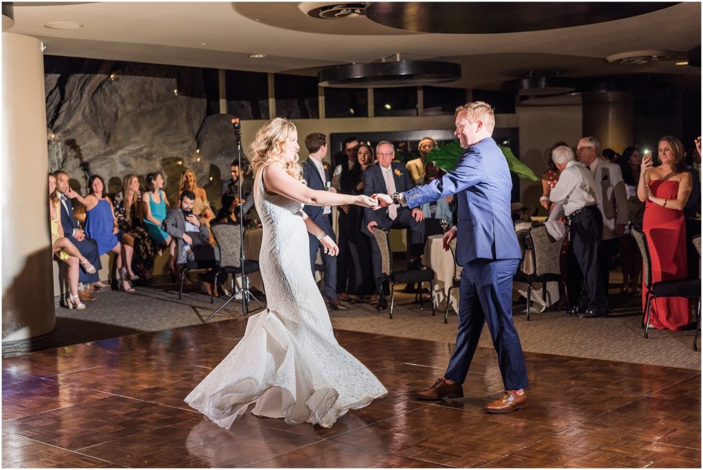 bride and groom twirling on the dance floor