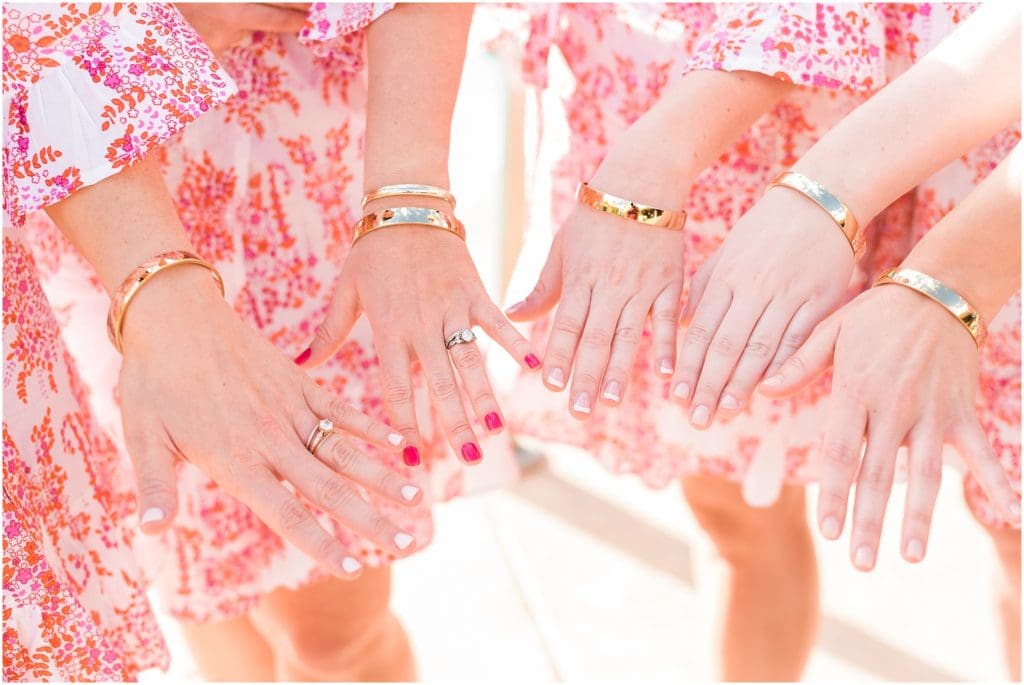 bridesmaids with gold kate spade bracelets