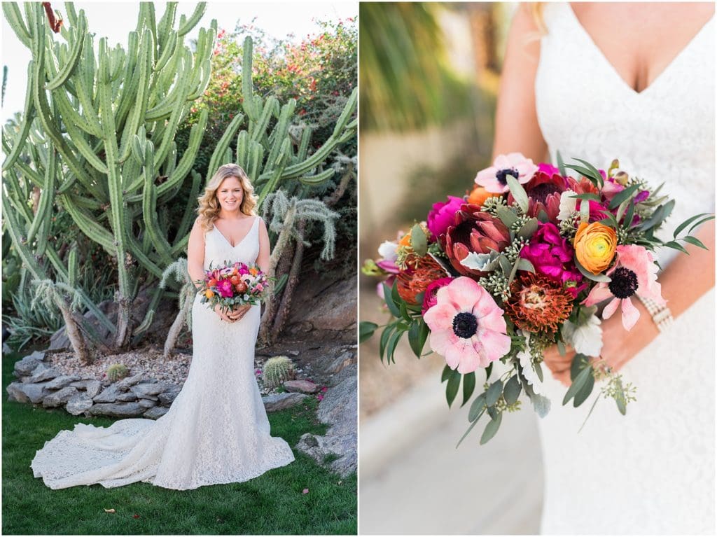 bride with tropical inspired bouquet