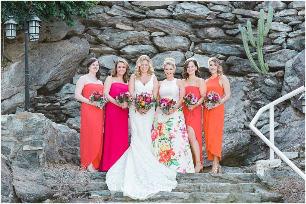 orange and pink bridal party