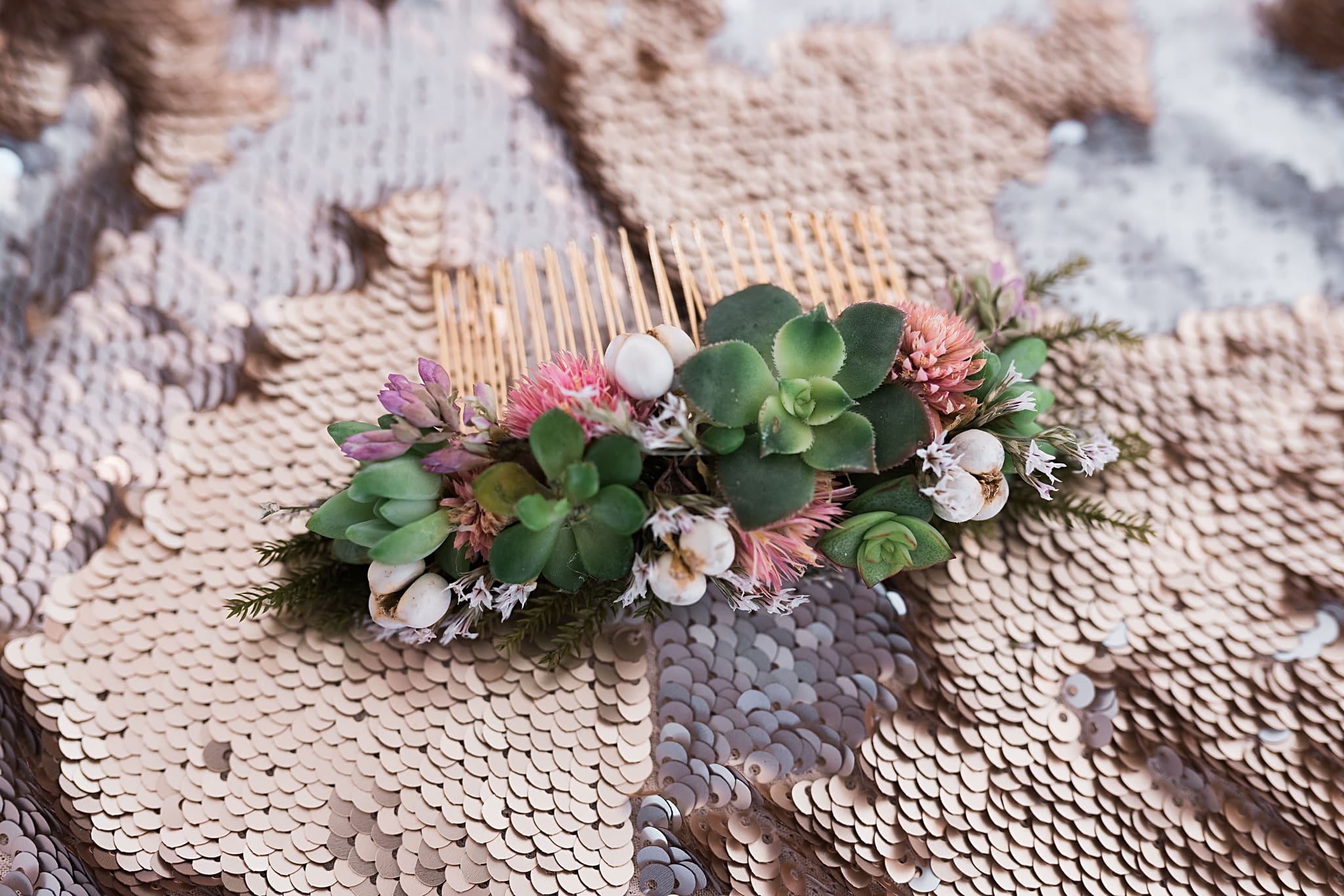 living floral hair piece by yucca floral