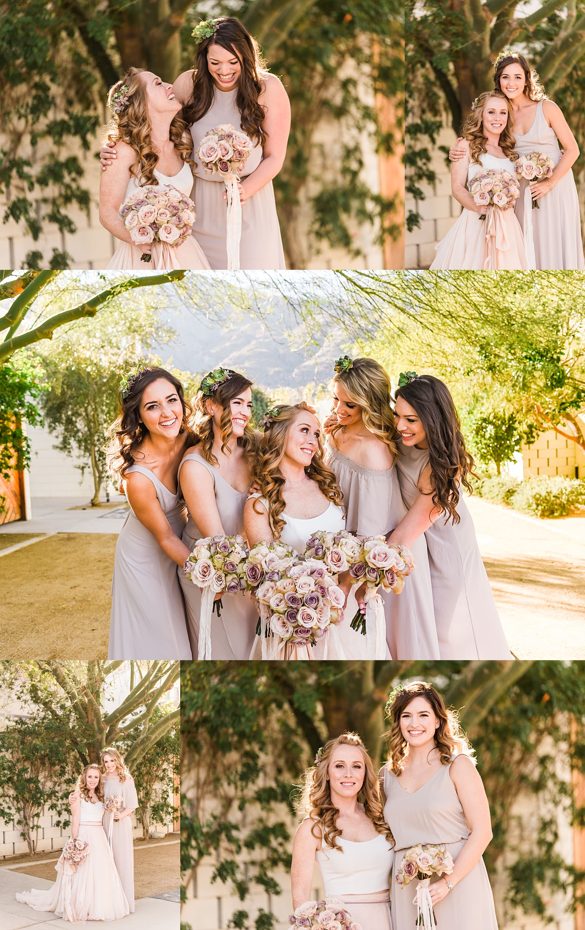 bride with bridesmaids at the ace hotel in palm springs