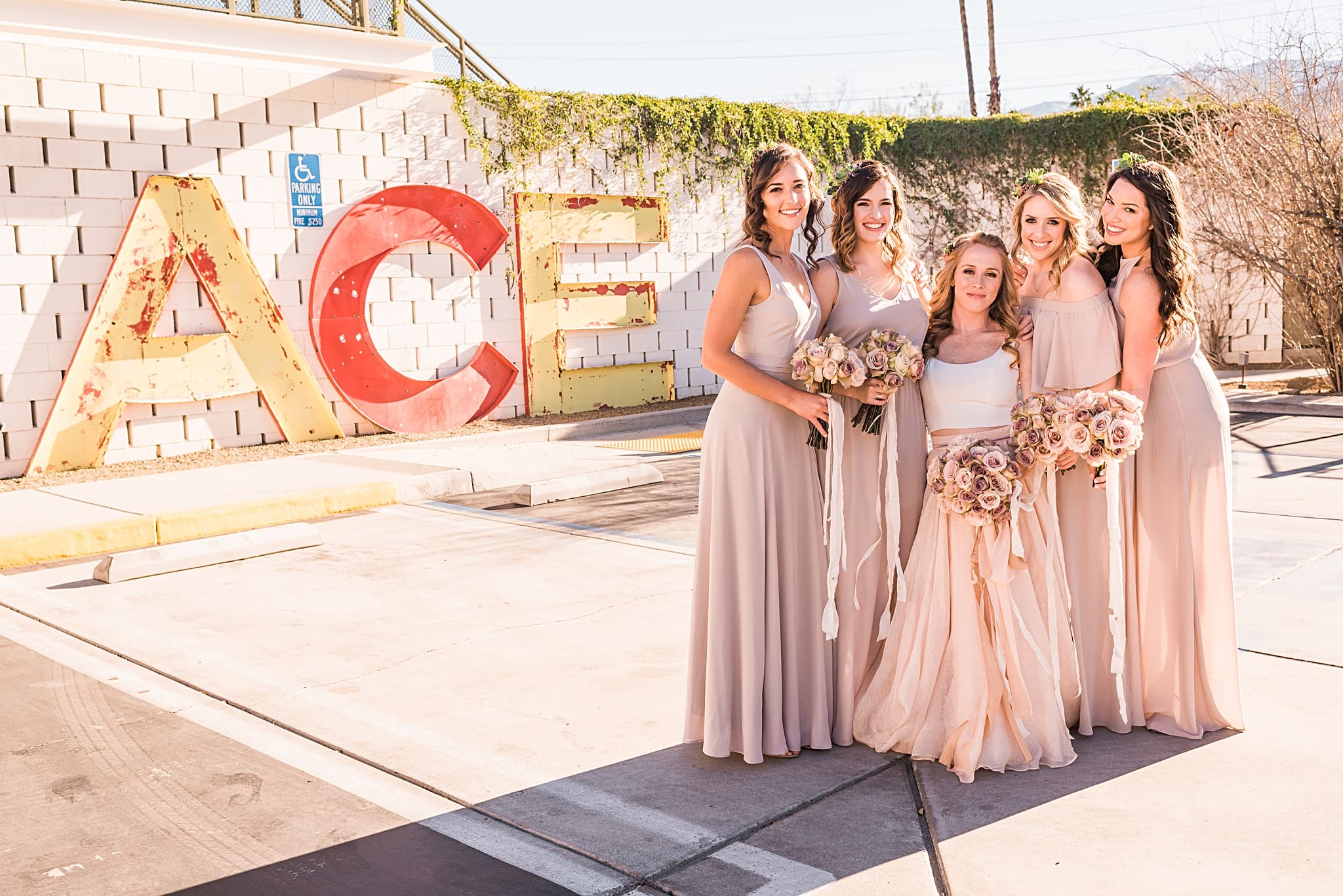boho bridesmaids at the ace hotel palm springs