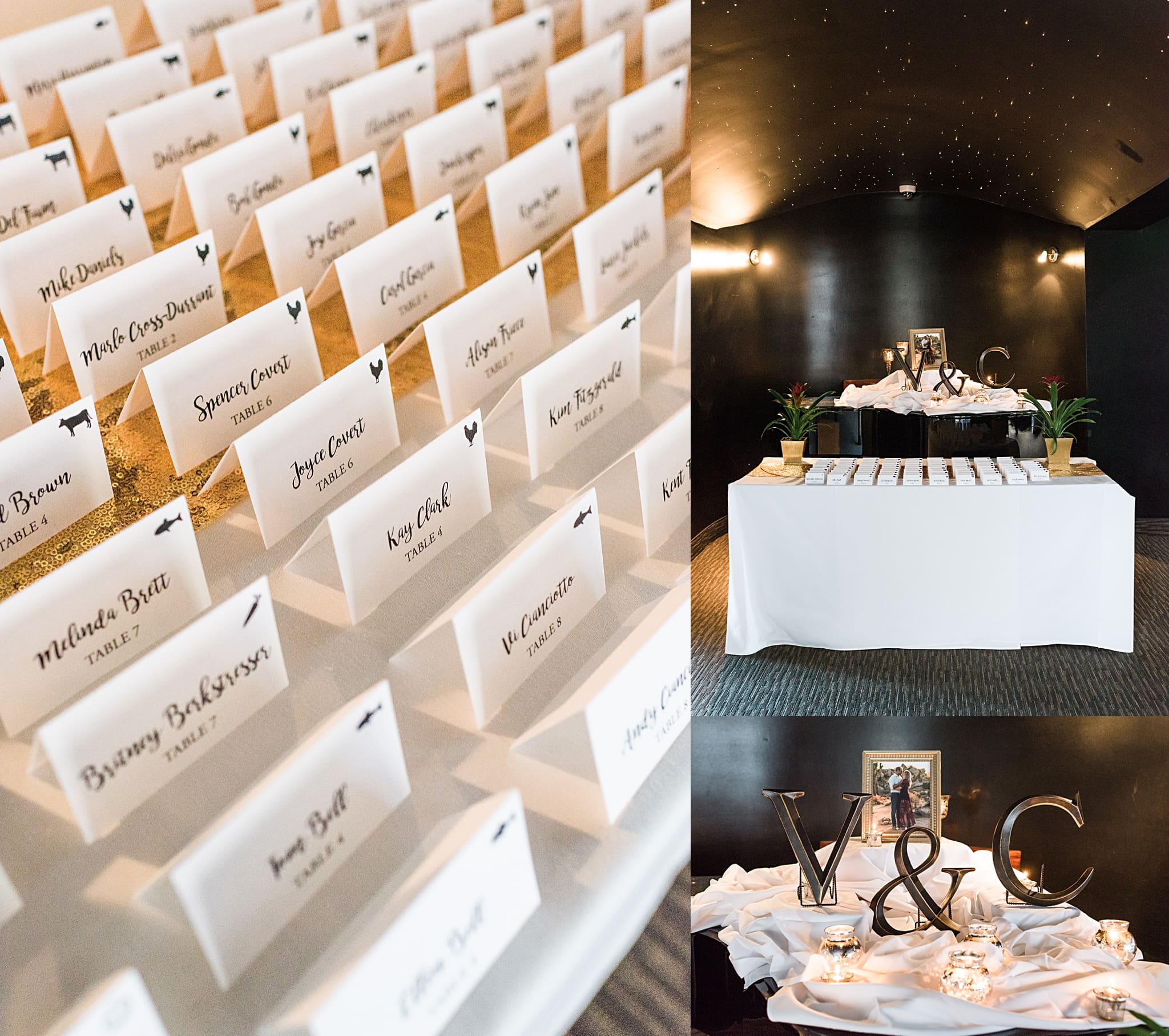 wedding reception welcome table with place cards